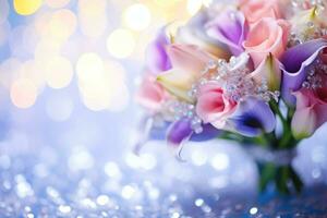 AI Generated Flower Background with Bokeh Lights and Copy Space photo