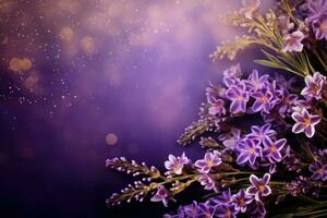 AI Generated purple flower background with copy space photo