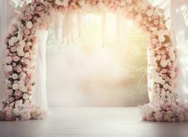 AI Generated Wedding Arch with Flowers photo