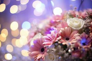 AI Generated Flower Background with Bokeh Lights and Copy Space photo