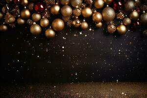 AI Generated Christmas Background with Baubles and copy space photo