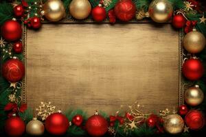 AI Generated Christmas Background with Baubles and copy space photo