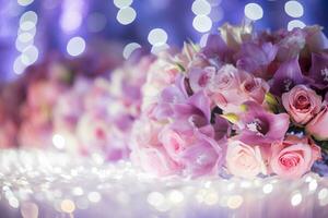 AI Generated Flower Background with Bokeh Lights and Copy Space photo