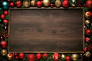 AI Generated Christmas Background with Baubles and copy space photo