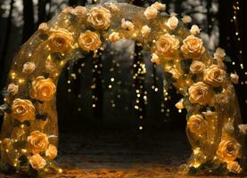 AI Generated Golden Flower Arch with Copy Space photo