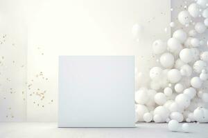 AI Generated white celebration background with balloons photo