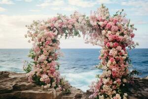 AI Generated Wedding arch with flowers photo