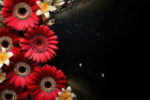 AI Generated flowers on dark background with copy space photo