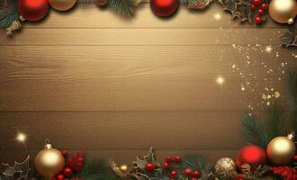 AI Generated Christmas Background with Baubles and copy space photo