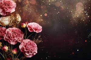 AI Generated flowers on dark background with copy space photo