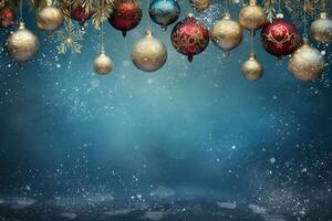 AI Generated Christmas Background with Baubles and copy space photo