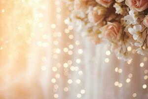 AI Generated Flower Background with Bokeh Lights and Copy Space photo