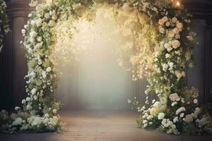 AI Generated Wedding Arch with Flowers photo