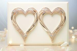 AI Generated two golden hearts on white photo