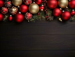 AI Generated Christmas Background with Baubles and copy space photo