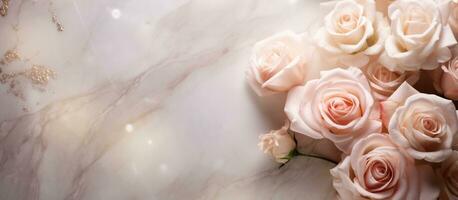 AI Generated Roses on Marble with Copy Space photo