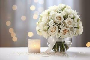 AI Generated Bridal flower bouquet in white photo