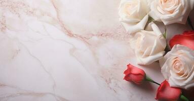 AI Generated Roses on Marble with Copy Space photo