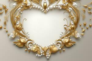 AI Generated golden heart on white photo