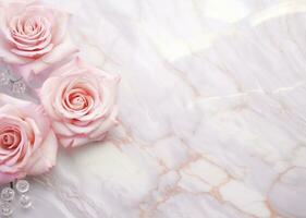 AI Generated Roses on Marble with Copy Space photo