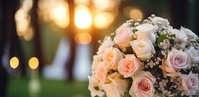 AI Generated Flower Background with Bokeh Lights and Copy Space photo