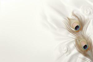 AI Generated feathers on white cloth photo