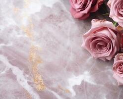 AI Generated Roses on Marble with Copy Space photo
