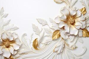 AI Generated luxury golden ornaments on white photo