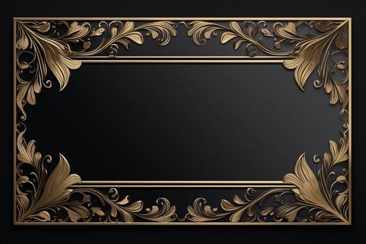 AI Generated Golden flower frame on dark photo