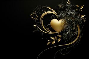 AI Generated Golden Heart on Black photo