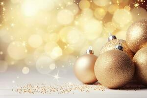 AI Generated Christmas Background with Baubles and copy space photo