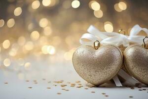 AI Generated Golden Heart Background with Copy Space photo
