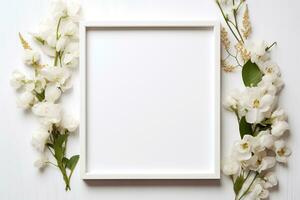 AI Generated flowers on white with copy space photo