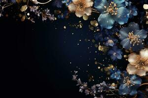 AI Generated flowers on dark background with copy space photo