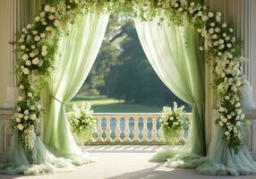 AI Generated Wedding Arch with Flowers photo