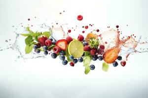 AI Generated fruits isolated on white with water splash photo