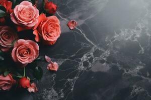 AI Generated Roses on Marble with Copy Space photo