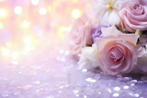 AI Generated Flower Background with Bokeh Lights and Copy Space photo