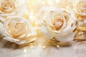 AI Generated Roses on Marble with Copy Space photo