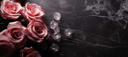 AI Generated Roses on Marble with Copy Space photo