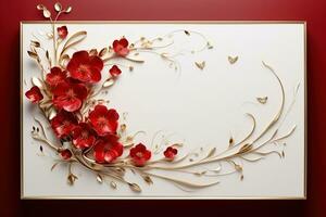 AI Generated Flower frame on white with copy space photo