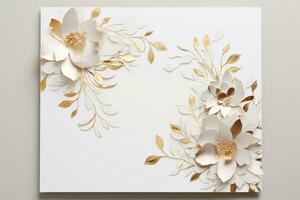 AI Generated Flower frame on white with copy space photo