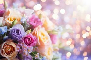 AI Generated Flower Background with Bokeh Lights and Copy Space photo