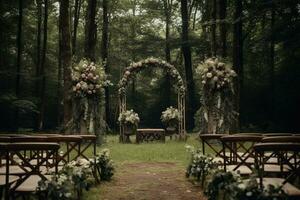 AI Generated Outdoor Wedding Arch with Flowers photo