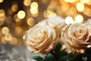 AI Generated Golden Flower Background with Copy Space photo