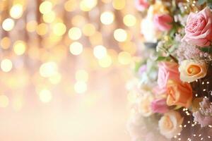 AI Generated Flower Background with Bokeh Lights and Copy Space photo