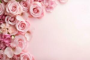 AI Generated Pink Flower Background with Copy Space photo