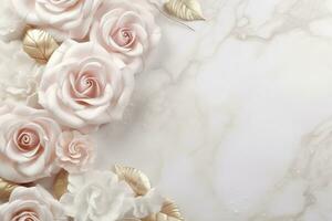 AI Generated Roses on Marble with Copy Space photo