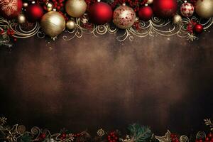 AI Generated Christmas Background with Baubles and copy space photo