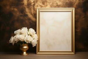 AI Generated Golden Frame Design with copy space photo